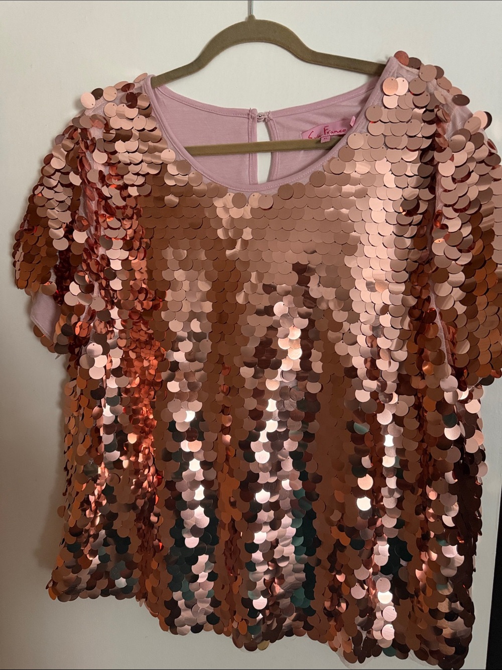 Anthropologie Rose Gold Sequin Short Sleeve Top